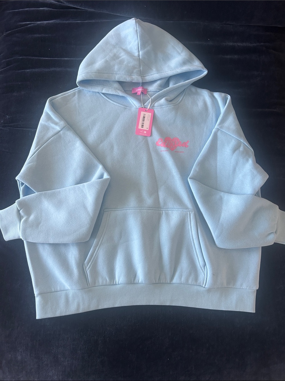 Edikted Light Blue Hoodie with Pink Logo